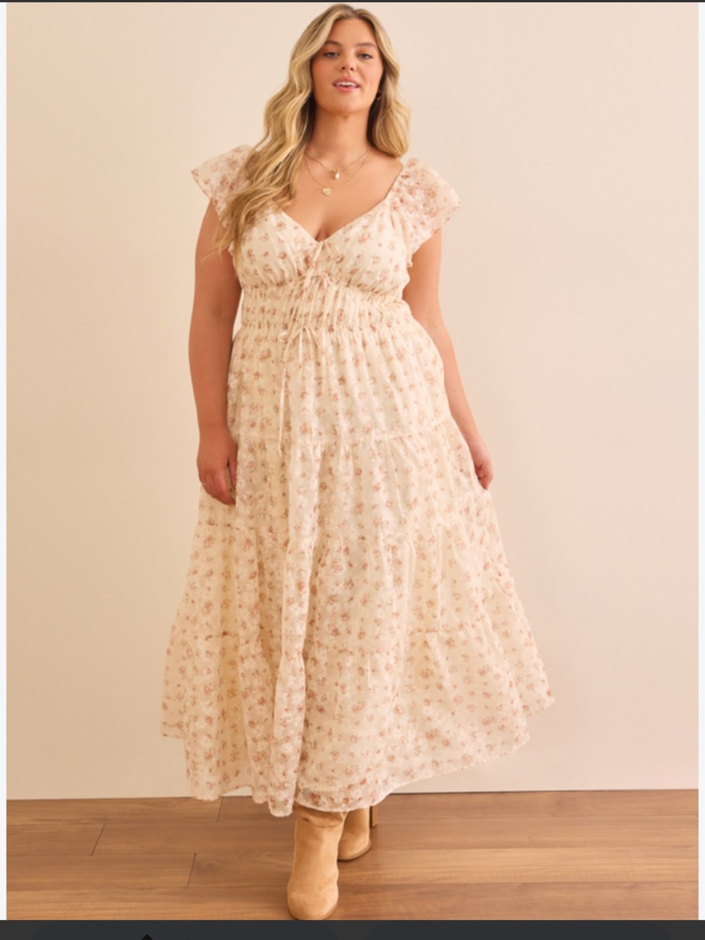 Altar'd State Elisa Maxi Dress Delicate Cream Pink Floral XL Cottagecore Prairie